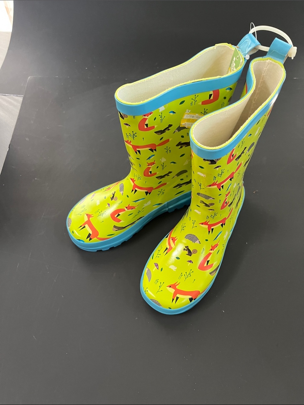 Kids Waterproof Green Fox Rain Boots